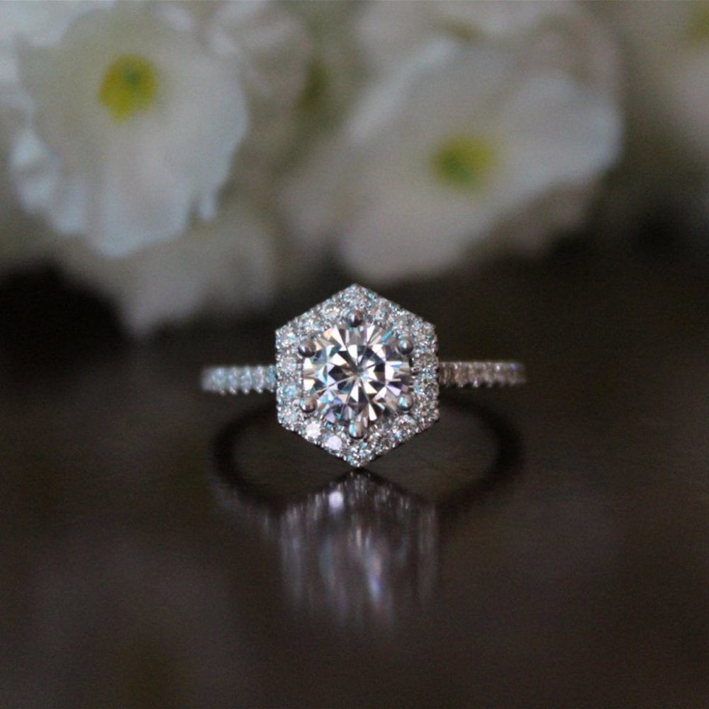 *NEW 925 Sterling Silver Diamond Hexagon Halo Ring - Picture 2 of 4